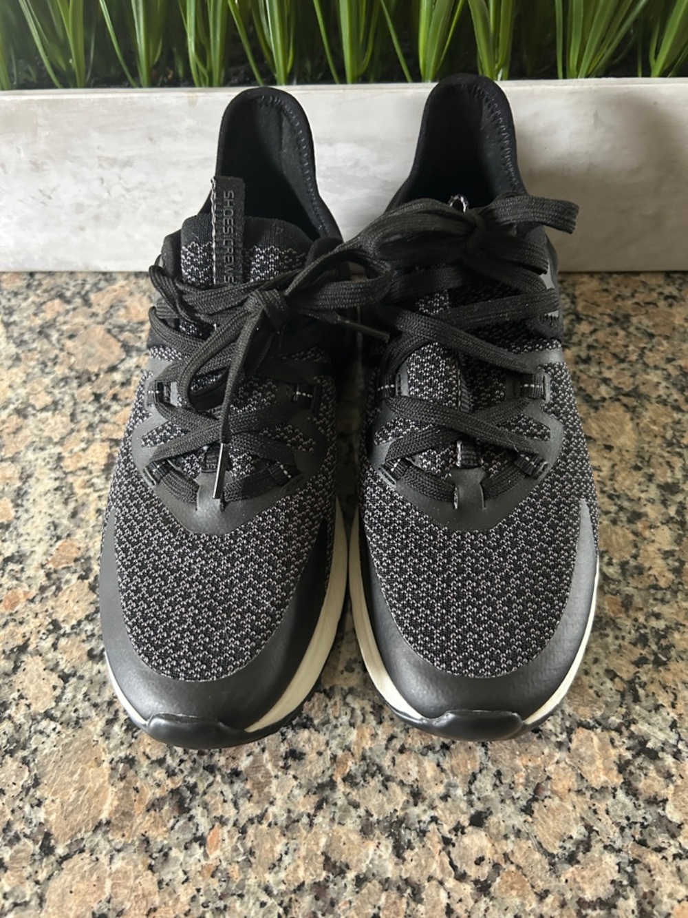 Women's Black Knit Lace-Up Sneakers with Contrast White Sole